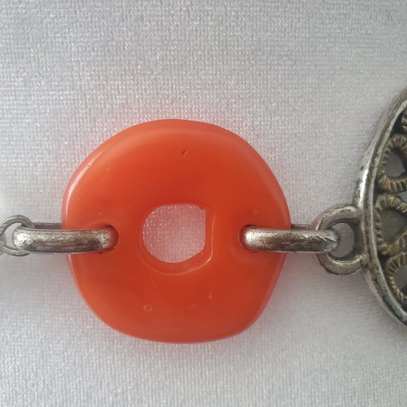 CHICO'S Chain Belt Medallion Glass Stone Rustic Silver Metal Southwestern Boho - Picture 7 of 9